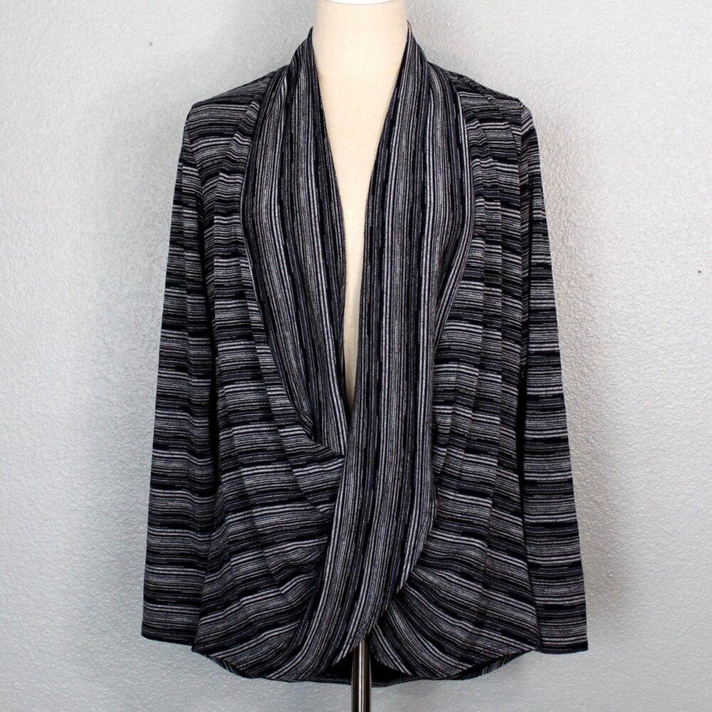 AB Studio Stripe Wrap Deep Scoop Long Sleeve Blouse Size M